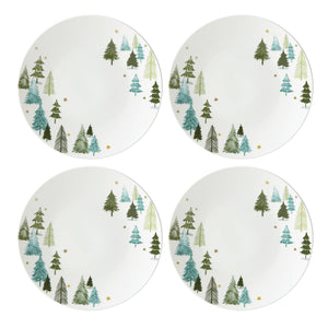 Lenox Balsam Lane White Porcelain Dinner Plates with Gold Pine Tree Holiday Motif Set 880068