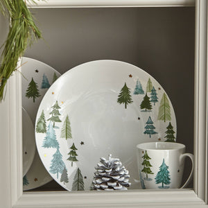 Lenox Balsam Lane White Porcelain Dinner Plates with Gold Pine Tree Holiday Motif Set 880068