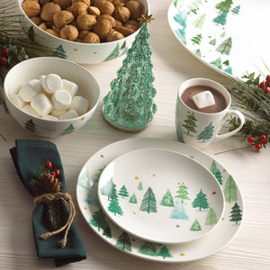 Lenox Balsam Lane White Porcelain Dinner Plates with Gold Pine Tree Holiday Motif Set 880068