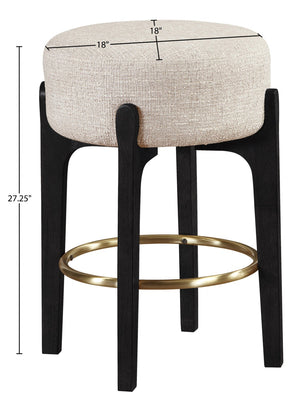 Meridian Furniture Torino Woven Fabric Counterstool with Matte Black Wood Frame and Brass Accents 88006Beige-C
