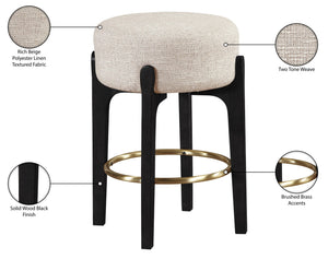 Meridian Furniture Torino Woven Fabric Counterstool with Matte Black Wood Frame and Brass Accents 88006Beige-C