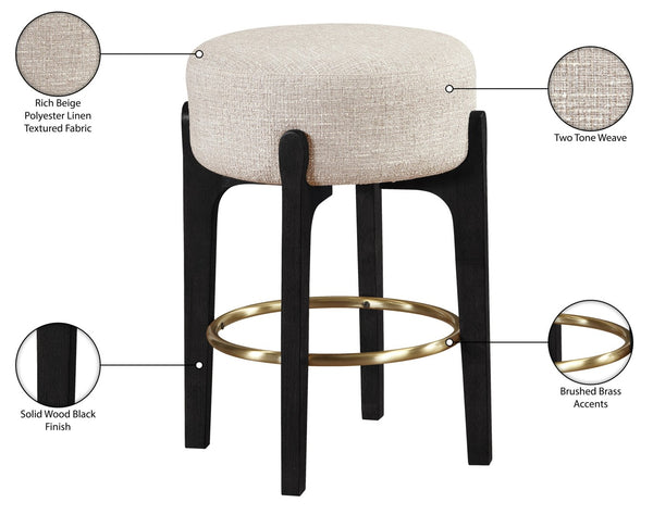 Meridian Furniture Torino Woven Fabric Counterstool with Matte Black Wood Frame and Brass Accents 88006Beige-C