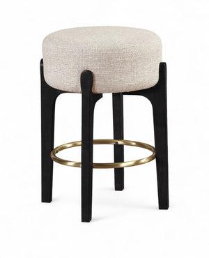 Meridian Furniture Torino Woven Fabric Counterstool with Matte Black Wood Frame and Brass Accents 88006Beige-C