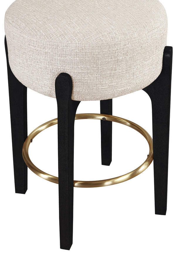 Meridian Furniture Torino Woven Fabric Counterstool with Matte Black Wood Frame and Brass Accents 88006Beige-C