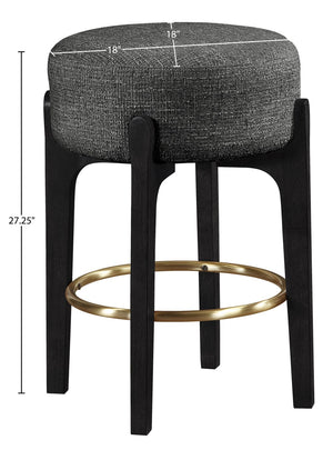 Meridian Furniture Torino Linen Weave Counter Stool with Brass Accents for Kitchen Island Seating 88006Black-C