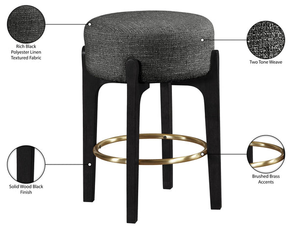 Meridian Furniture Torino Linen Weave Counter Stool with Brass Accents for Kitchen Island Seating 88006Black-C