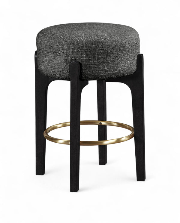 Meridian Furniture Torino Linen Weave Counter Stool with Brass Accents for Kitchen Island Seating 88006Black-C