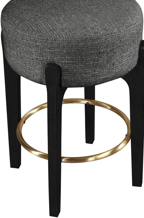 Meridian Furniture Torino Linen Weave Counter Stool with Brass Accents for Kitchen Island Seating 88006Black-C