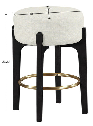 Meridian Furniture Torino Cream Linen Counter Stool with Brass Accents for Kitchen or Home Bar 88006Cream-C