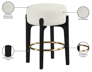 Meridian Furniture Torino Cream Linen Counter Stool with Brass Accents for Kitchen or Home Bar 88006Cream-C