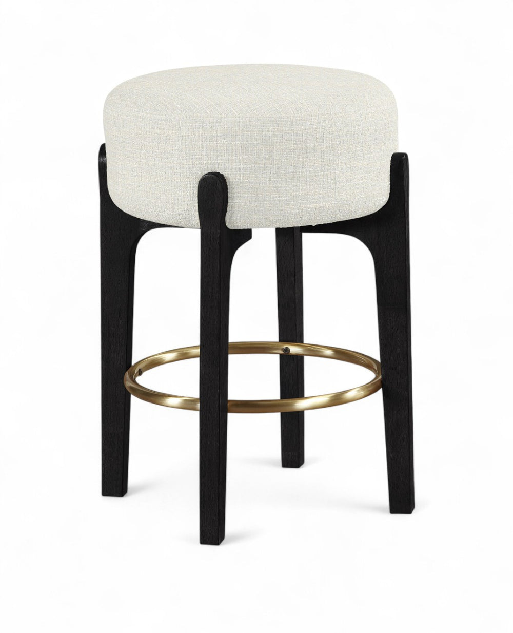 Meridian Furniture Torino Cream Linen Counter Stool with Brass Accents for Kitchen or Home Bar 88006Cream-C