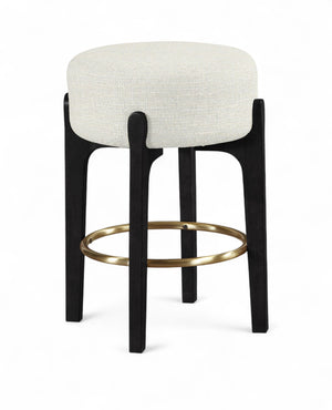 Meridian Furniture Torino Cream Linen Counter Stool with Brass Accents for Kitchen or Home Bar 88006Cream-C