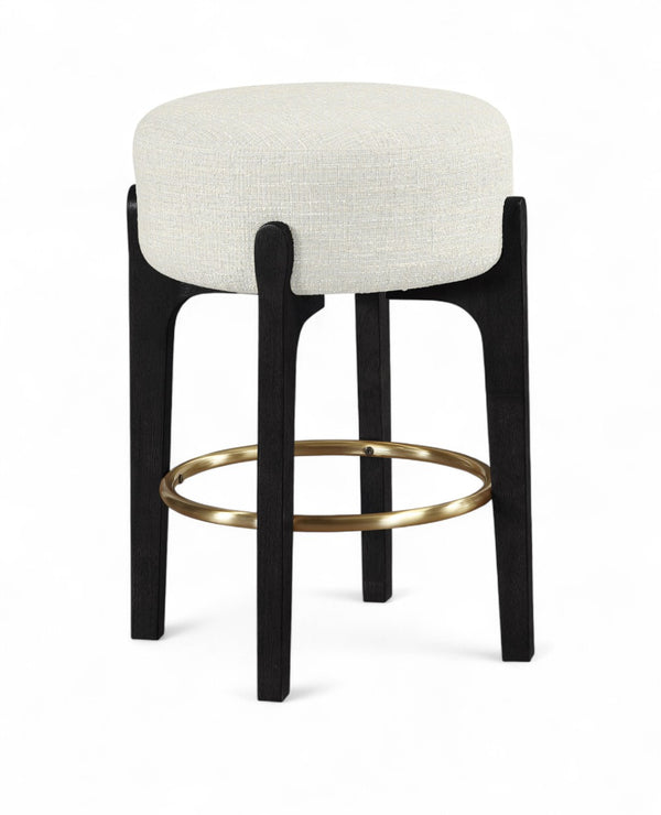 Meridian Furniture Torino Cream Linen Counter Stool with Brass Accents for Kitchen or Home Bar 88006Cream-C