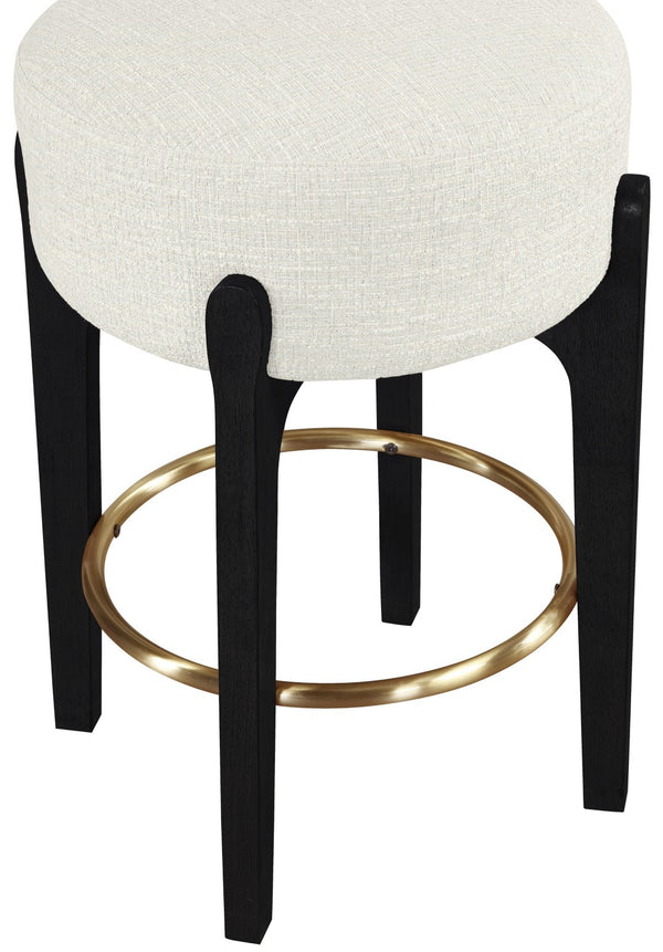 Meridian Furniture Torino Cream Linen Counter Stool with Brass Accents for Kitchen or Home Bar 88006Cream-C