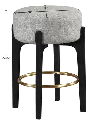 Meridian Furniture Torino Upholstered Counter Stool with Brass Footrest and Linen Fabric Kitchen Seating 88006Grey-C