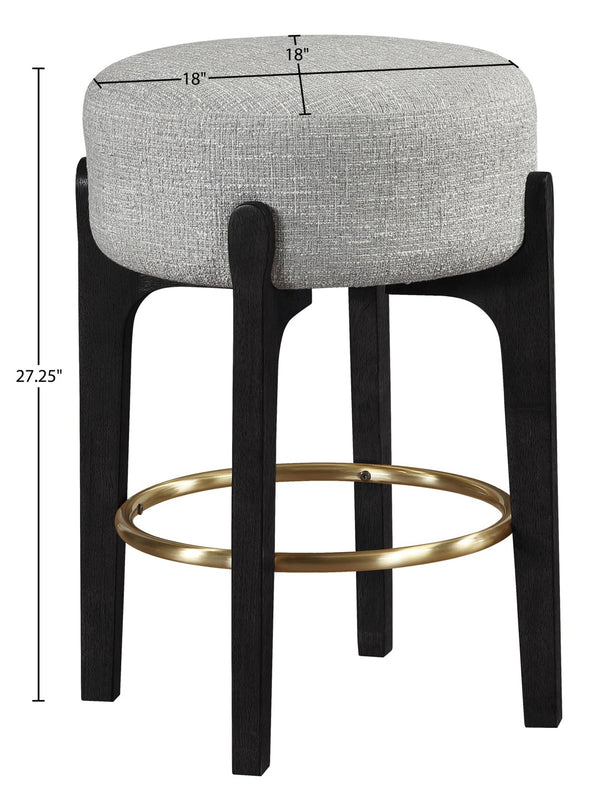 Meridian Furniture Torino Upholstered Counter Stool with Brass Footrest and Linen Fabric Kitchen Seating 88006Grey-C