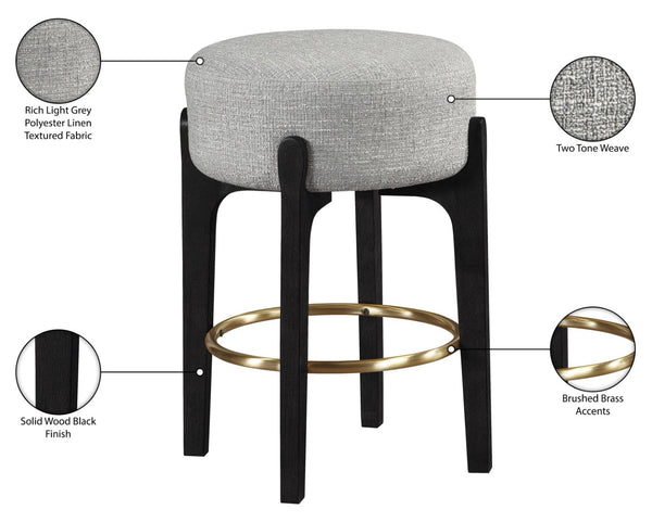 Meridian Furniture Torino Upholstered Counter Stool with Brass Footrest and Linen Fabric Kitchen Seating 88006Grey-C