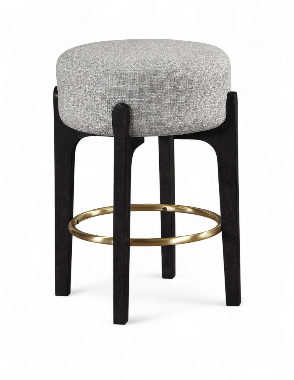 Meridian Furniture Torino Upholstered Counter Stool with Brass Footrest and Linen Fabric Kitchen Seating 88006Grey-C
