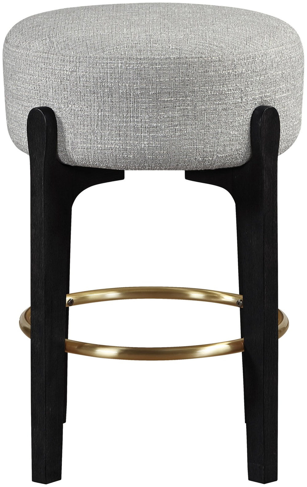 Meridian Furniture Torino Upholstered Counter Stool with Brass Footrest and Linen Fabric Kitchen Seating 88006Grey-C