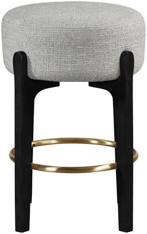 Meridian Furniture Torino Upholstered Counter Stool with Brass Footrest and Linen Fabric Kitchen Seating 88006Grey-C