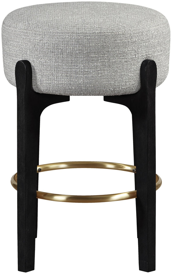 Meridian Furniture Torino Upholstered Counter Stool with Brass Footrest and Linen Fabric Kitchen Seating 88006Grey-C