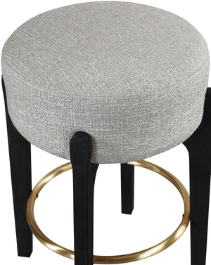 Meridian Furniture Torino Upholstered Counter Stool with Brass Footrest and Linen Fabric Kitchen Seating 88006Grey-C