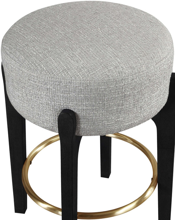 Meridian Furniture Torino Upholstered Counter Stool with Brass Footrest and Linen Fabric Kitchen Seating 88006Grey-C
