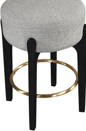 Meridian Furniture Torino Upholstered Counter Stool with Brass Footrest and Linen Fabric Kitchen Seating 88006Grey-C