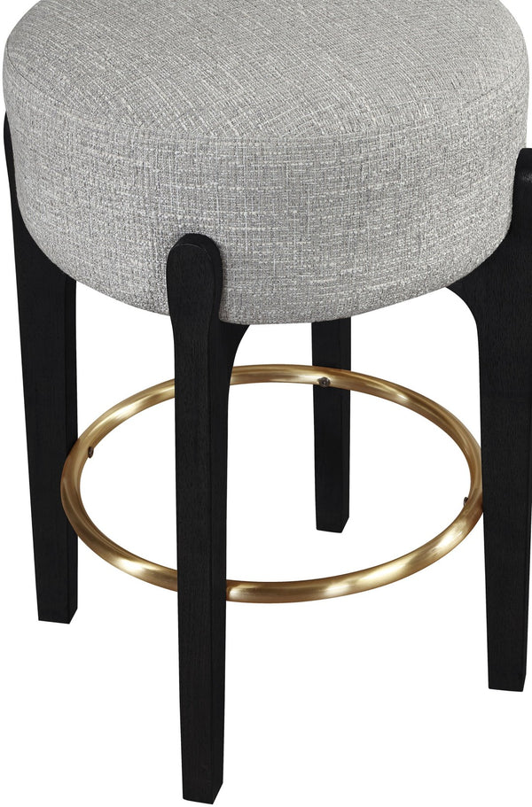 Meridian Furniture Torino Upholstered Counter Stool with Brass Footrest and Linen Fabric Kitchen Seating 88006Grey-C