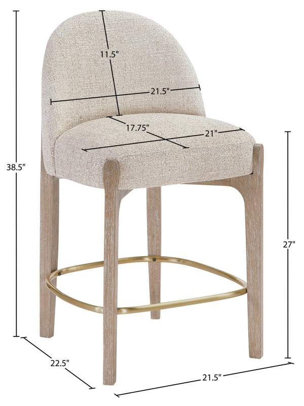 Meridian Furniture Torino Beige Linen Weave Counter Stool with Solid Wood Frame and Brass Accents 88007Beige-C