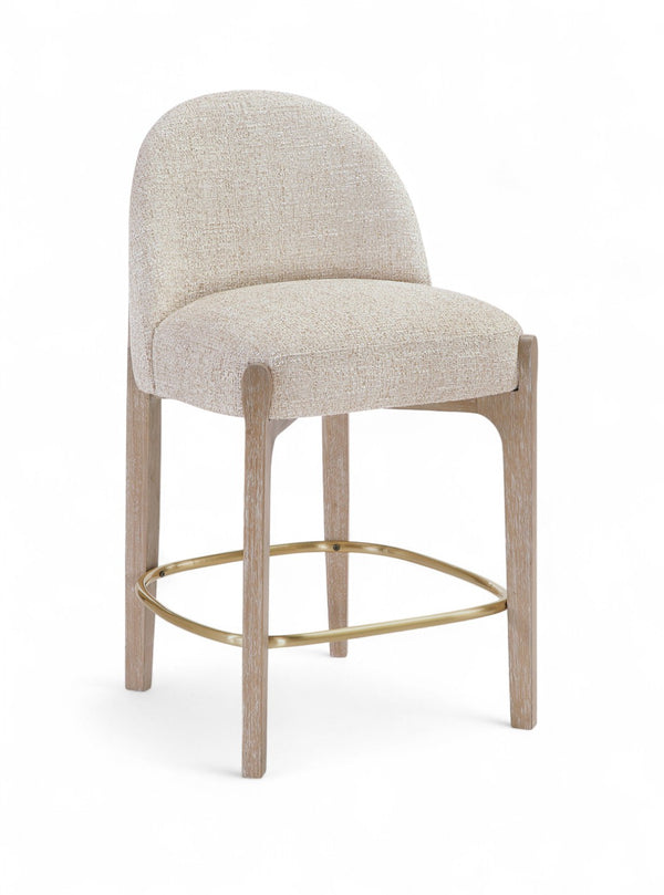 Meridian Furniture Torino Beige Linen Weave Counter Stool with Solid Wood Frame and Brass Accents 88007Beige-C