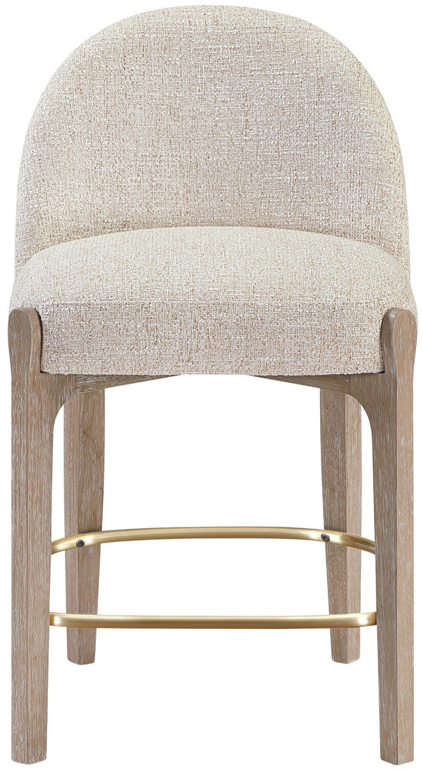 Meridian Furniture Torino Beige Linen Weave Counter Stool with Solid Wood Frame and Brass Accents 88007Beige-C