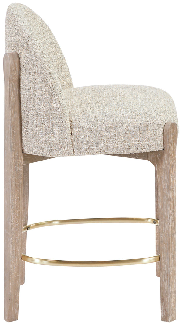 Meridian Furniture Torino Beige Linen Weave Counter Stool with Solid Wood Frame and Brass Accents 88007Beige-C