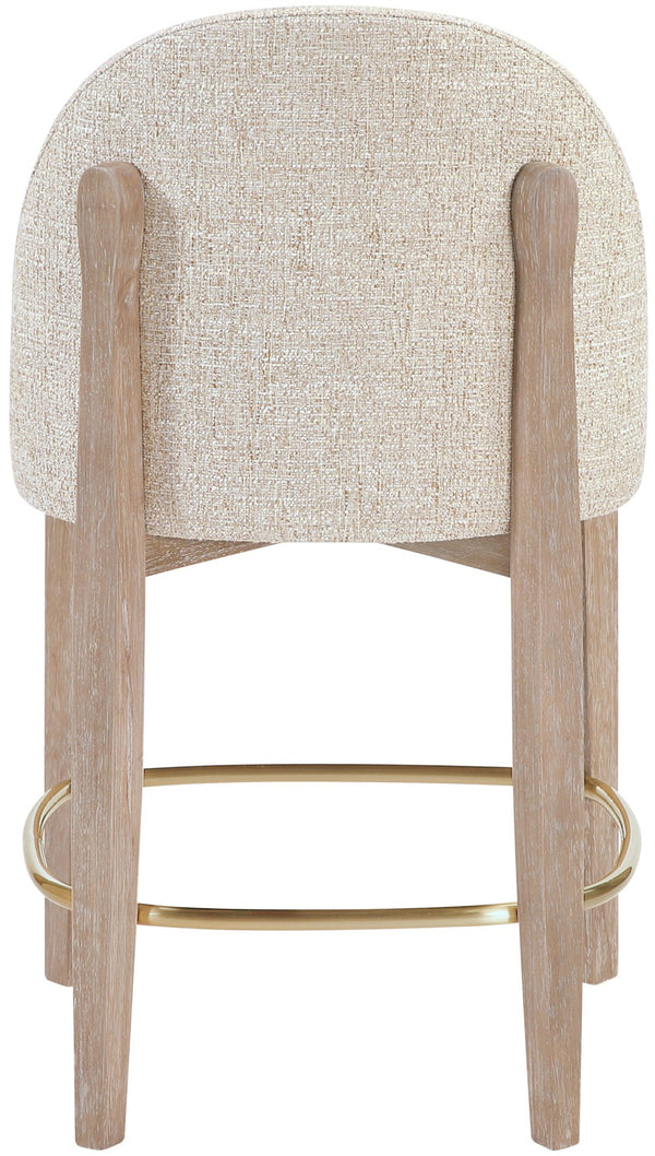 Meridian Furniture Torino Beige Linen Weave Counter Stool with Solid Wood Frame and Brass Accents 88007Beige-C