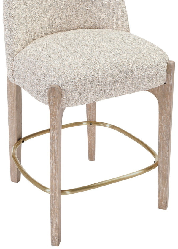 Meridian Furniture Torino Beige Linen Weave Counter Stool with Solid Wood Frame and Brass Accents 88007Beige-C
