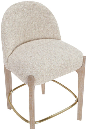 Meridian Furniture Torino Beige Linen Weave Counter Stool with Solid Wood Frame and Brass Accents 88007Beige-C