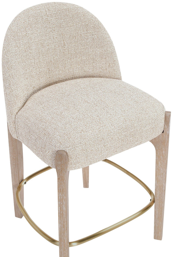 Meridian Furniture Torino Beige Linen Weave Counter Stool with Solid Wood Frame and Brass Accents 88007Beige-C