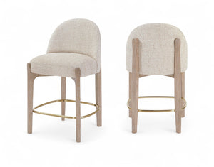 Meridian Furniture Torino Beige Linen Weave Counter Stool with Solid Wood Frame and Brass Accents 88007Beige-C