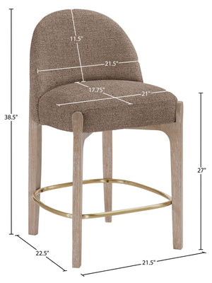 Meridian Furniture Torino Woven Linen Fabric Counterstool with Brass Accents and Natural Wood Frame 88007Brown-C
