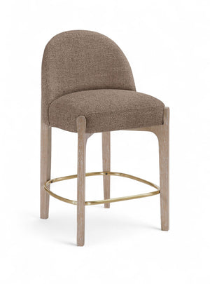 Meridian Furniture Torino Woven Linen Fabric Counterstool with Brass Accents and Natural Wood Frame 88007Brown-C