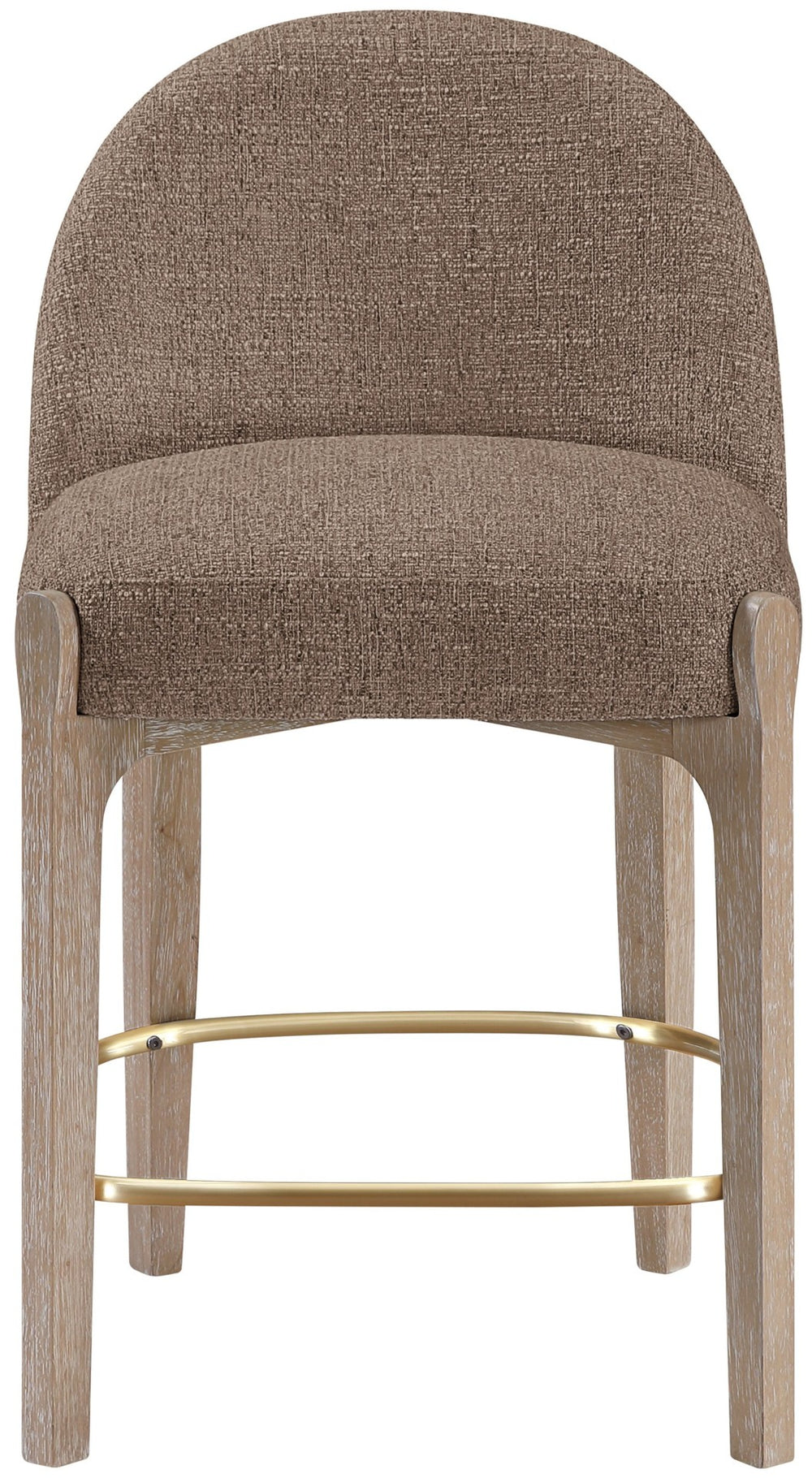 Meridian Furniture Torino Woven Linen Fabric Counterstool with Brass Accents and Natural Wood Frame 88007Brown-C