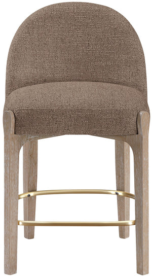 Meridian Furniture Torino Woven Linen Fabric Counterstool with Brass Accents and Natural Wood Frame 88007Brown-C