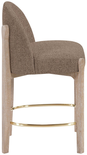 Meridian Furniture Torino Woven Linen Fabric Counterstool with Brass Accents and Natural Wood Frame 88007Brown-C