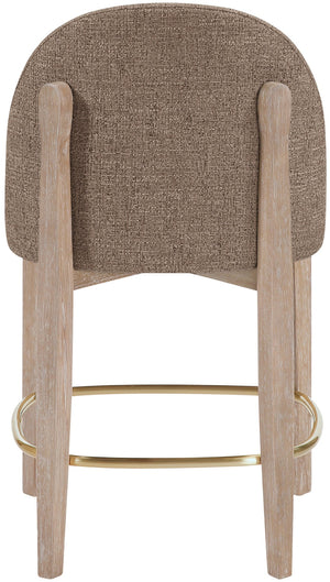 Meridian Furniture Torino Woven Linen Fabric Counterstool with Brass Accents and Natural Wood Frame 88007Brown-C