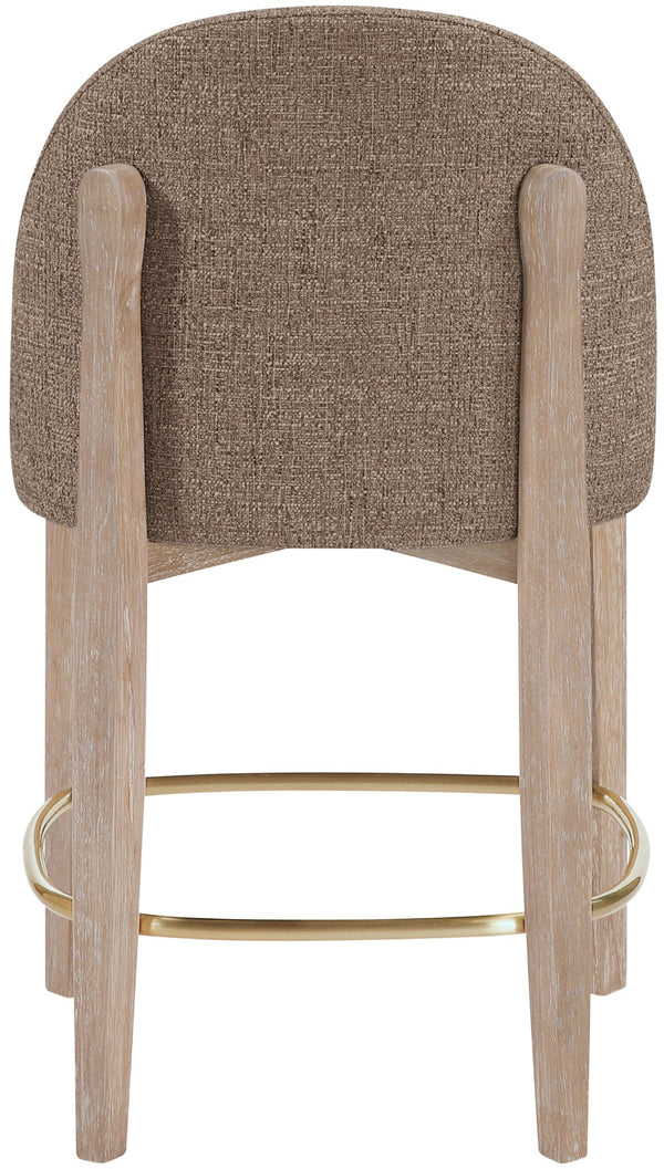 Meridian Furniture Torino Woven Linen Fabric Counterstool with Brass Accents and Natural Wood Frame 88007Brown-C