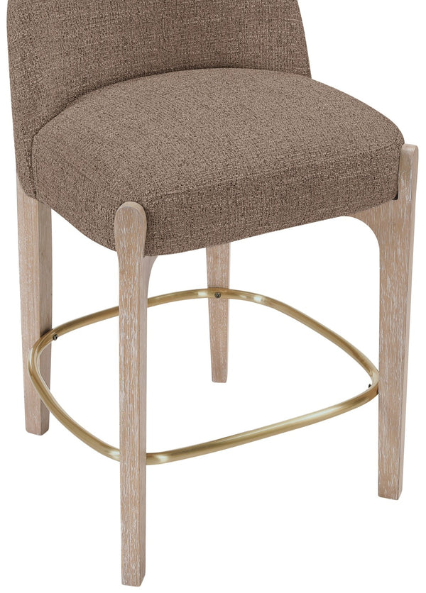 Meridian Furniture Torino Woven Linen Fabric Counterstool with Brass Accents and Natural Wood Frame 88007Brown-C