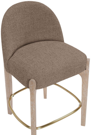 Meridian Furniture Torino Woven Linen Fabric Counterstool with Brass Accents and Natural Wood Frame 88007Brown-C