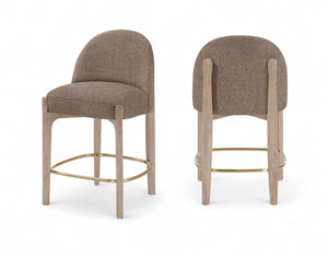 Meridian Furniture Torino Woven Linen Fabric Counterstool with Brass Accents and Natural Wood Frame 88007Brown-C