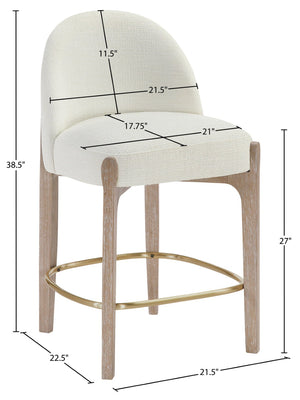 Meridian Furniture Torino Upholstered Counter Stool with Brass Accents and Woven Linen Seat for Kitchen 88007Cream-C