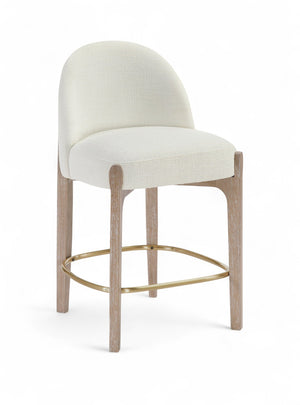 Meridian Furniture Torino Upholstered Counter Stool with Brass Accents and Woven Linen Seat for Kitchen 88007Cream-C
